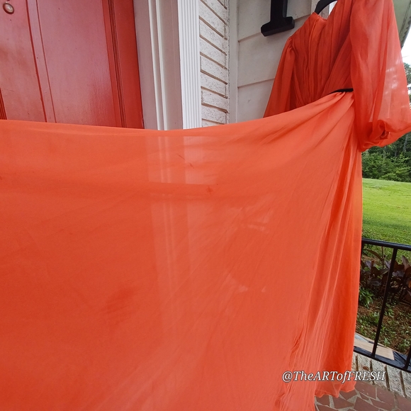 Orange Embellished Pleated Long Sleeve Gown - Picture 11 of 16